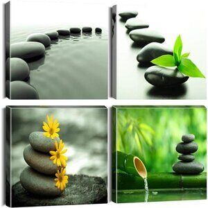Artscope 4 Pieces Canvas Prints Wall Art - Japanese-style Black Stone